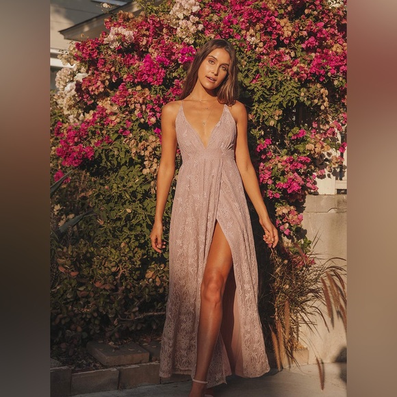 Lulus Dresses & Skirts - Stolen Moments Dusty Pink Lace-Up Lace Maxi Dress